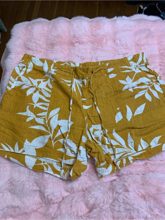 Old Navy Pants - Old Navy Mustard Yellow Floral Linen-Blend High Waist Shorts